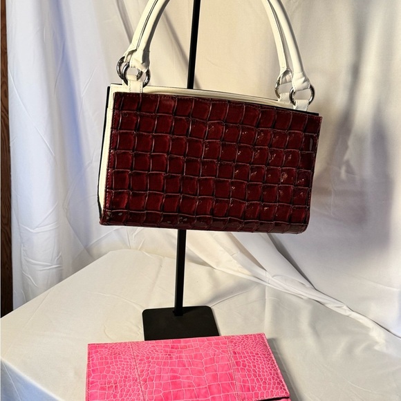 Michele Croc Embossed Interchangeable Shell Handbag in Pink & Burgundy. NWT - Picture 3 of 9